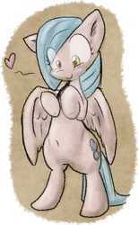 Size: 489x788 | Tagged: safe, artist:zutcha, oc, oc only, oc:cloudy skies (pap), pegasus, pony, belly button, bipedal, female, heart, partial background, pegasus oc, solo