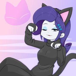 Size: 2000x2000 | Tagged: safe, alternate version, artist:batipin, rarity, cat, human, equestria girls, g4, animal costume, cat costume, clothes, costume, female, high res, one eye closed, open mouth, solo