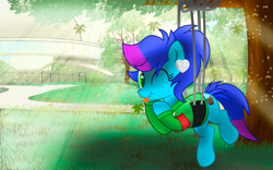 Size: 6052x3774 | Tagged: safe, artist:fededash, oc, oc:sunrise heaven, pony, argentina, buenos aires city, crepuscular rays, cute, day, effects, glass, happy, resistencia brony, tree