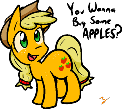 Size: 528x473 | Tagged: safe, artist:zutcha, applejack, earth pony, pony, g4, butt freckles, buy some apples, female, freckles, mare, open mouth, simple background, solo, standing, talking, transparent background