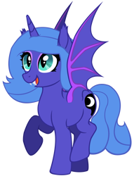 Size: 6102x8000 | Tagged: safe, artist:laszlvfx, artist:starshade, princess luna, bat pony, g4, absurd resolution, base used, female, horn, mare, open mouth, raised hoof, simple background, solo, species swap, transparent background, wings