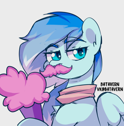 Size: 1566x1591 | Tagged: safe, artist:batavern, oc, oc:sky (oda 1997), oc:сloudy dream, pegasus, pony, bust, cotton candy, disguise, fake moustache, female, g5 oc, mare, oda 1997, oda 997, pegasus oc, portrait