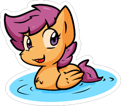 Size: 774x675 | Tagged: safe, artist:zutcha, scootaloo, pegasus, pony, g4, behaving like a bird, behaving like a duck, cute, cutealoo, female, filly, foal, open mouth, outline, pegaduck, simple background, solo, transparent background, white outline