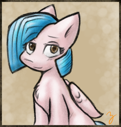 Size: 700x735 | Tagged: safe, artist:zutcha, oc, oc only, oc:cloudy skies (pap), pegasus, pony, fanfic:the last pony on earth, ponies after people, female, mare, pegasus oc, sitting, solo, wings