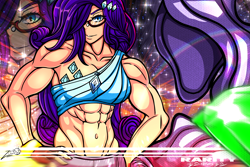 Size: 1920x1280 | Tagged: safe, artist:zecrus-chan, rarity, human, g4, abs, female, glasses, humanized, midriff, muscles, muscular female, ripped rarity, solo