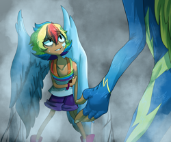 Size: 3600x3000 | Tagged: safe, artist:frostiwars, rainbow dash, human, g4, clothes, duo, female, high res, humanized, uniform, winged humanization, wings, wonderbolts uniform