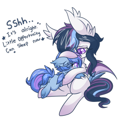 Size: 3000x2988 | Tagged: safe, artist:starlightlore, oc, oc only, oc:astral flare, bat pony, pony, bat pony oc, comforting, crying, duo, female, filly, foal, high res, simple background, transparent background