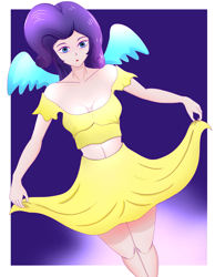Size: 3089x3989 | Tagged: safe, artist:film77asq, rarity, human, g4, breasts, cleavage, clothes, fake wings, female, high res, humanized, midriff, skirt, solo
