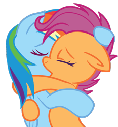 Size: 1095x1173 | Tagged: safe, artist:taeko, derpibooru exclusive, rainbow dash, scootaloo, pegasus, pony, g4, 2022, alternate universe, base used, colored, duo, eyes closed, female, flat colors, floppy ears, folded wings, holding each other, hoof on head, kiss on the lips, kissing, lesbian, mare, older, older scootaloo, pseudoincest, ship:scootadash, shipping, simple background, transparent background, wings