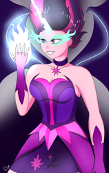 Size: 2500x3958 | Tagged: safe, alternate version, artist:film77asq, sci-twi, twilight sparkle, human, equestria girls, g4, female, glowing hands, grin, high res, magic, midnight sparkle, smiling, solo