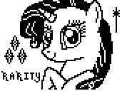 Size: 192x128 | Tagged: safe, artist:herrlupfa, rarity, pony, unicorn, g4, black and white, female, grayscale, looking at you, mare, monochrome, picture for breezies, pixel art, reddit, simple background, solo, sparkles, white background