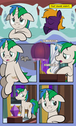 Size: 1920x3168 | Tagged: safe, artist:alexdti, oc, oc only, oc:purple creativity, oc:star logic, pegasus, pony, unicorn, comic:quest for friendship, bed, butt, comic, crying, dialogue, duo, duo male and female, ears back, eyes closed, female, glowing, glowing horn, high res, hooves, horn, indoors, looking back, lying down, male, mare, narrowed eyes, on back, on bed, on side, open mouth, pegasus oc, pillow, plot, raised hoof, raised leg, sleeping, smiling, speech bubble, stallion, tail, tears of joy, teary eyes, two toned mane, two toned tail, underhoof, unicorn oc