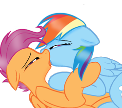 Size: 900x800 | Tagged: safe, artist:taeko, rainbow dash, scootaloo, pegasus, pony, base used, duo, eyelashes, female, floppy ears, folded wings, french kiss, kissing, lesbian, lidded eyes, looking at each other, looking at someone, lying down, lying on top of someone, mare, older, older scootaloo, raised hoof, scootadash, shiny mane, shipping, simple background, transparent background, wings