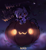 Size: 1487x1600 | Tagged: safe, artist:nevermind studio, oc, oc only, bat, bat pony, candy, clothes, costume, cute, food, halloween, halloween costume, happy, hat, holiday, jack-o-lantern, moon, night, pumpkin, solo, witch hat