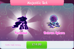 Size: 1274x858 | Tagged: safe, gameloft, king sombra, tantabus, umbrum, g4, bundle, costs real money, english, majestic set, numbers, sale, solo, text, umbrum sphere