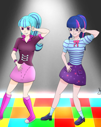 Size: 2313x2918 | Tagged: safe, artist:film77asq, sci-twi, sonata dusk, twilight sparkle, human, equestria girls, g4, dancing, duo, female, high res, human coloration