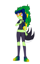 Size: 1802x2846 | Tagged: safe, artist:hugsartist, oc, oc only, oc:maria potranca, human, equestria girls, g4, alternate hairstyle, boots, choker, clothes, commission, costume, equestria girls-ified, female, halloween, halloween costume, hellaverse, helluva boss, holiday, loona (helluva boss), mask, midriff, shirt, shoes, shorts, simple background, socks, solo, spiked choker, t-shirt, tail, transparent background