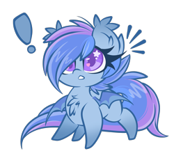 Size: 3000x2723 | Tagged: safe, artist:starlightlore, oc, oc only, oc:astral flare, bat pony, pony, bat pony oc, chest fluff, exclamation point, female, high res, simple background, solo, starry eyes, transparent background, wingding eyes