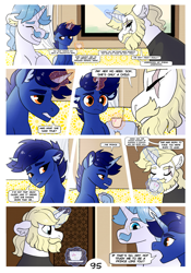 Size: 2100x3000 | Tagged: safe, artist:loryska, fancypants, prince blueblood, oc, oc:indigo sky, pony, comic:friendship grows, g4, high res, magical lesbian spawn, offspring, parent:trixie, parent:twilight sparkle, parents:twixie