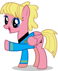 Size: 515x627 | Tagged: safe, artist:sweetie-bloom, oc, oc only, oc:sweetie bloom, clothes, cute, ocbetes, simple background, solo, star trek, star trek (tos), transparent background, uniform