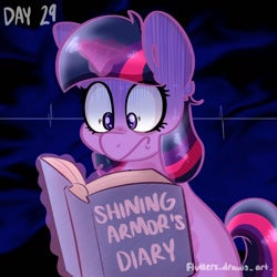 Size: 1080x1080 | Tagged: safe, artist:flutterpawss, twilight sparkle, alicorn, pony, g4, book, female, glowing, glowing horn, horn, inktober 2022, magic, reading, telekinesis, twilight sparkle (alicorn)