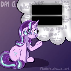 Size: 1080x1080 | Tagged: safe, artist:flutterpawss, starlight glimmer, pony, unicorn, g4, equal cutie mark, equal sign, female, guilty, inktober 2022, remorse, sad, solo