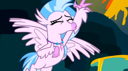 Size: 1600x898 | Tagged: safe, screencap, silverstream, classical hippogriff, hippogriff, g4, uprooted, eyes closed, female, jewelry, necklace, raised arm, solo