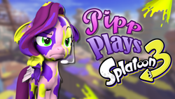 Size: 1920x1080 | Tagged: safe, artist:pika-robo, pipp petals, pegasus, pony, series:pipp plays, g4, g5, 3d, covered in ink, fake thumbnail, female, frown, g5 to g4, gamer pipp, gaming headset, generation leap, headset, ink, let's play, mare, messy, messy mane, pipp petals is not amused, raised eyebrow, source filmmaker, splatoon, splatoon 3, unamused, youtube thumbnail