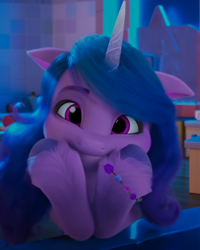 Size: 918x1147 | Tagged: safe, screencap, izzy moonbow, pony, unicorn, g5, my little pony: make your mark, my little pony: make your mark chapter 2, the traditional unicorn sleep-over, spoiler:g5, spoiler:my little pony: make your mark, spoiler:my little pony: make your mark chapter 2, spoiler:mymc02e06, bracelet, cute, female, floppy ears, friendship bracelet, hoof on chin, izzy is best facemaker, izzybetes, jewelry, looking at you, mare, raised hoof, raised hooves, solo