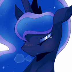 Size: 2000x2000 | Tagged: safe, artist:maren, princess luna, alicorn, pony, g4, 2014, blushing, breath, bust, crying, eyes closed, female, gritted teeth, high res, mare, old art, portrait, simple background, solo, teeth, white background