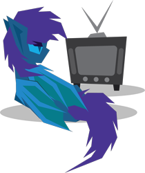 Size: 2146x2557 | Tagged: safe, artist:tikibat, derpibooru exclusive, oc, oc only, oc:stardust, oc:stardust(cosmiceclipse), bat pony, pony, bat pony oc, bat wings, clothes, ear fluff, eyeshadow, fangs, high res, lying down, makeup, male, membranous wings, simple background, slit pupils, socks, solo, stallion, television, transparent background, wings