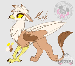 Size: 1024x903 | Tagged: safe, artist:bloody-pink, oc, oc:maple, griffon, female, gray background, simple background, solo, watermark