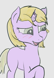 Size: 361x523 | Tagged: safe, oc, oc only, oc:warden, pony, unicorn, blushing, broken horn, female, horn, mare, solo