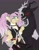 Size: 1609x2048 | Tagged: safe, artist:pegacousinceles, discord, fluttershy, draconequus, pegasus, pony, g4, anime, boots, clothes, cosplay, costume, danganronpa, female, gray background, halloween, halloween costume, holiday, junko enoshima, junkoshy, male, missing cutie mark, monokuma, reference to another series, ship:discoshy, shipping, shoes, simple background, skirt, straight