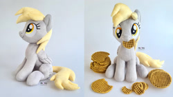 Size: 2662x1500 | Tagged: safe, artist:meplushyou, derpy hooves, pegasus, pony, g4, cute, derpabetes, female, food, irl, mare, photo, plushie, solo, waffle