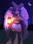 Size: 1800x2400 | Tagged: safe, artist:mylittleyuri, twilight sparkle, alicorn, human, g4, alicorn humanization, belt, blushing, cape, choker, clothes, corset, costume, cute, dark skin, elf ears, fangs, female, garter belt, halloween, halloween costume, hat, holiday, horn, horned humanization, humanized, lantern, moon, night, socks, solo, stars, stockings, thigh highs, twiabetes, twilight sparkle (alicorn), winged humanization, witch, witch costume, witch hat