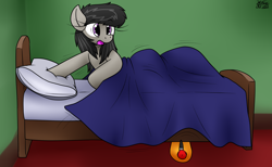 Size: 2286x1410 | Tagged: safe, artist:the-furry-railfan, octavia melody, earth pony, air tank, bed, bedroom, messy mane, panic, pillow, sleepy, this will end in balloons, waking up