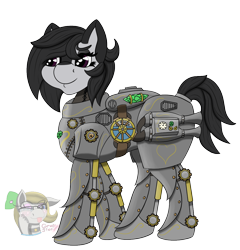 Size: 1150x1200 | Tagged: safe, alternate version, artist:gray star, oc, oc only, pony, armor, commission, hydraulics, power armor, steampunk