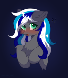 Size: 1742x1996 | Tagged: safe, artist:belkaart0w0, oc, oc only, oc:flaming dune, pegasus, pony, blushing, bust, chest fluff, cute, exclamation point, eyebrows, eyebrows visible through hair, female, green eyes, interrobang, looking at you, mare, multicolored mane, one ear down, open mouth, pegasus oc, question mark, shy, solo