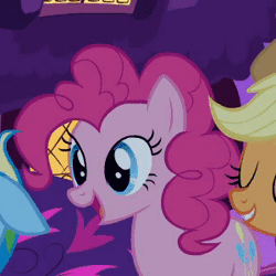 Size: 300x300 | Tagged: safe, screencap, applejack, pinkie pie, rainbow dash, earth pony, pegasus, pony, g4, read it and weep, season 2, animated, cropped, cute, diapinkes, eyes closed, female, gif, mare, pinkie being pinkie, tongue out