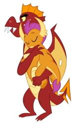 Size: 600x1000 | Tagged: safe, artist:queencold, garble, smolder, dragon, brother and sister, carrying, cute, dragoness, duo, eyes closed, female, male, overprotective, siblings, sleeping, smolderbetes