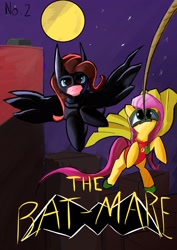 Size: 2480x3508 | Tagged: safe, artist:solid shrimp, fluttershy, pinkie pie, earth pony, pegasus, pony, g4, batman, comic cover, dc comics, high res, male, parody, pinktober 2022, robin