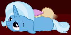 Size: 1280x632 | Tagged: safe, artist:badumsquish-edits, derpibooru exclusive, edit, sound edit, trixie, human, pony, unicorn, :p, animated, behaving like a cat, behaving like a dog, brush, brushie, chair, couch, disembodied hand, female, floppy ears, hand, happy, horses doing horse things, lidded eyes, loop, lying down, mare, on side, perfect loop, prone, purring, red background, satisfied, show accurate, simple background, smiling, solo focus, sound, tongue out, webm