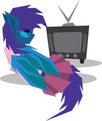 Size: 2146x2557 | Tagged: safe, oc, oc only, oc:stardust, oc:stardust(cosmiceclipse), bat pony, pony, angular, bat pony oc, bat wings, clothes, crossdressing, eyeshadow, femboy, lying down, makeup, male, membranous wings, simple background, skirt, socks, solo, television, transparent background, wings