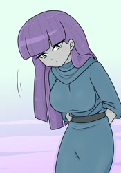 Size: 700x1000 | Tagged: safe, artist:batipin, maud pie, human, equestria girls, g4, arm behind back, breasts, busty maud pie, female, gradient background, looking at you, solo