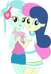 Size: 1501x2192 | Tagged: safe, artist:marcorulezzz, bon bon, lyra heartstrings, sweetie drops, human, equestria girls, g4, best friends, clothes, duo, female, lesbian, looking at you, open mouth, ship:lyrabon, shipping, simple background, transparent background