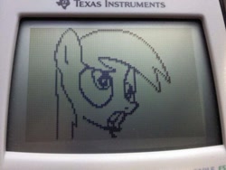 Size: 640x480 | Tagged: safe, artist:dooglehead, derpy hooves, feeling pinkie keen, g4, calculator, female, graphing calculator, head only, irl, mare, no eyelashes, photo, pixel art, reddit, solo, texas instruments