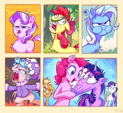 Size: 1178x1080 | Tagged: safe, artist:千雲九枭, apple bloom, applejack, cozy glow, diamond tiara, pinkie pie, rarity, spike, trixie, twilight sparkle, alicorn, dragon, earth pony, pegasus, pony, unicorn, crusaders of the lost mark, frenemies (episode), g4, growing up is hard to do, student counsel, twilight's kingdom, angry, arin hanson face, chest fluff, cozy glow is best facemaker, face pull, faic, female, filly, foal, male, mare, older, older apple bloom, puffy cheeks, redraw, scene interpretation, stretchy, twilight sparkle (alicorn), vine, why the long face