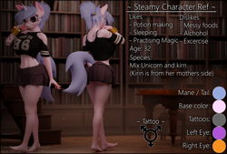 Size: 3840x2600 | Tagged: safe, artist:steamyart, oc, oc only, oc:steamy, anthro, 3d, bookshelf, futa, futa oc, glasses, high res, intersex, multiple angles, reference sheet, solo, text