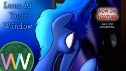 Size: 1920x1080 | Tagged: safe, artist:doublewbrothers, princess luna, alicorn, pony, g4, female, window, youtube thumbnail